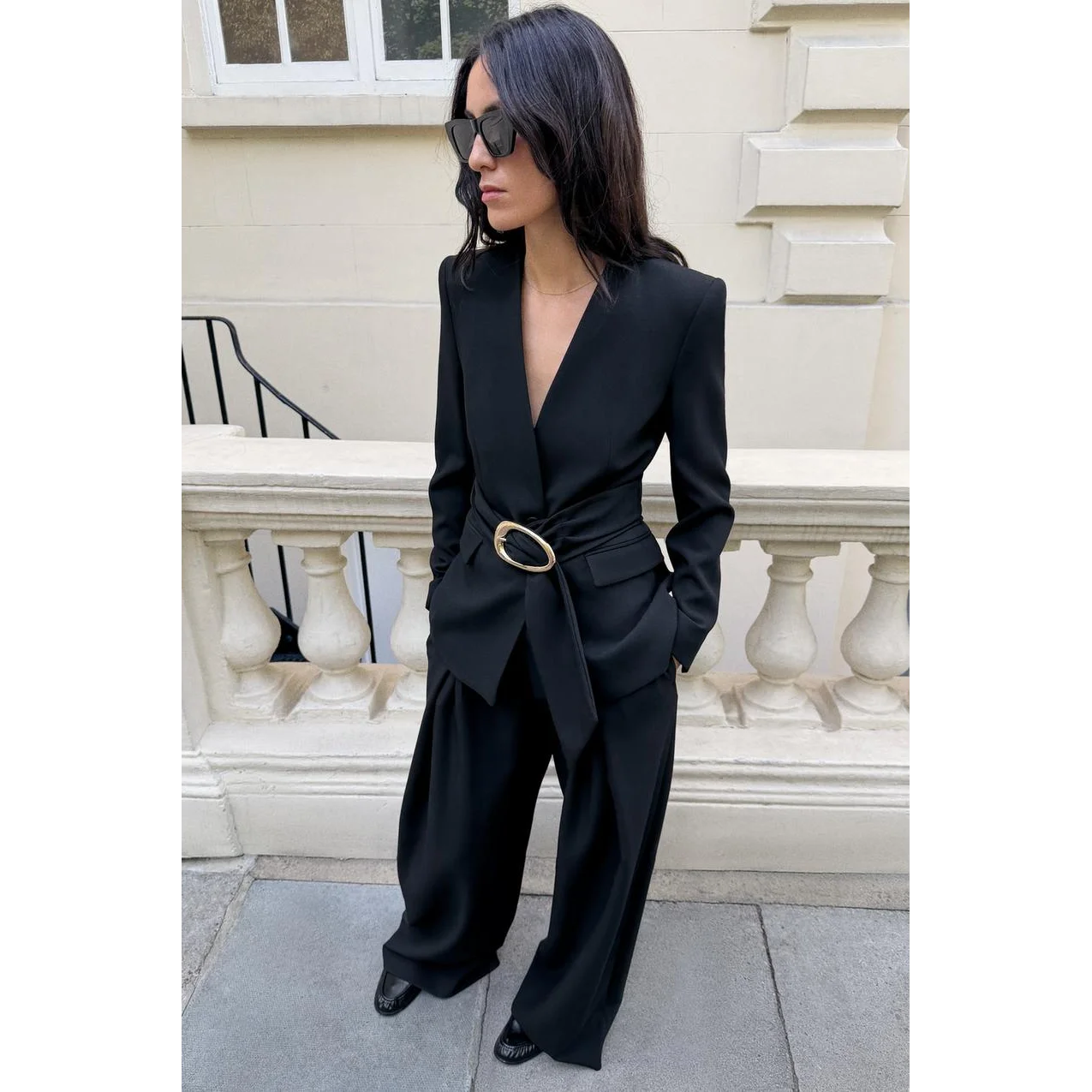 Wide Leg Pants Suit Coat with Belt Women's Fashion Set ZR Style Pleated High Waist Design Autumn Collection 2026