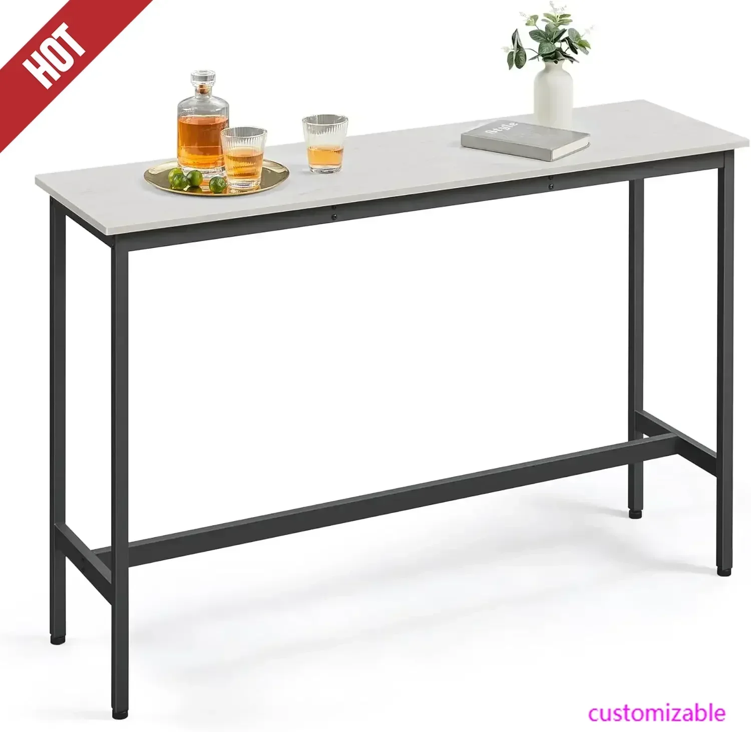 

Narrow Long Bar, Kitchen Dining, High Pub Table, Sturdy Metal Frame, Industrial Design, 15.7 x 55.1 x 35.4 Inches