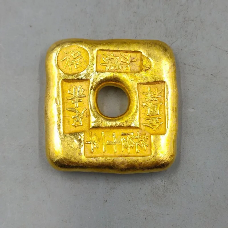 

Antique Collection Qianlong Gilding Jin Fengxiang Bare Feet Gold Ingot Gold Bar Hand Pieces Ancient Coins Antique Coin