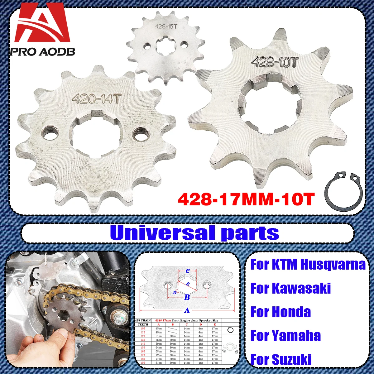 

Front Engine Sprockets Teeth 428 428# Chain 17mm 10 -19 For Taotao Kayo BSE Xmotos Apollo SSR 110 125cc Dirt Pit Bike ATV Quad