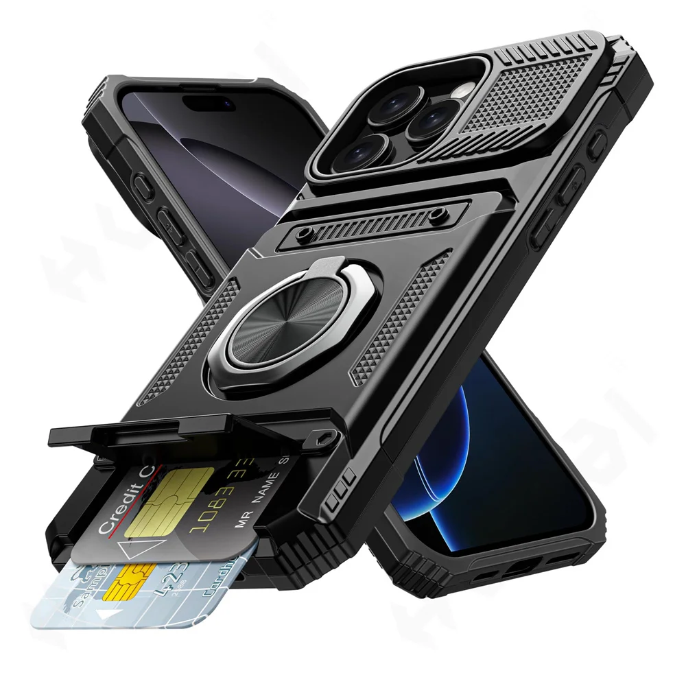 Case For iPhone 16 15 14 13 12 11 Pro Max XS XR 8 7 Plus Magnetic Rotated Ring Kickstand Heavy Duty Drop Protection Wallet Cover