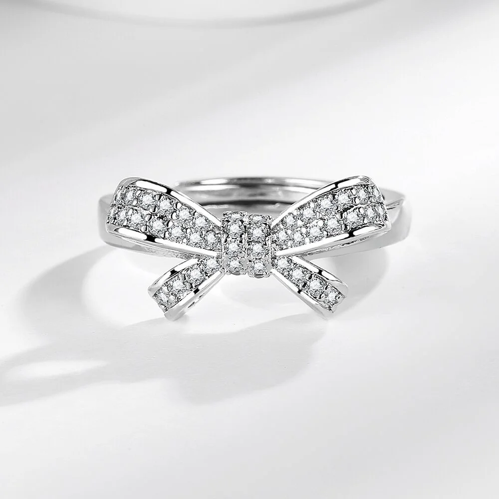 

925 Sterling Silver Ring Inlaid With AAAAA Zircon Bow Fashionable Ladies Luxury Elegant Birthday Party Wedding Jewelry Ring Gift