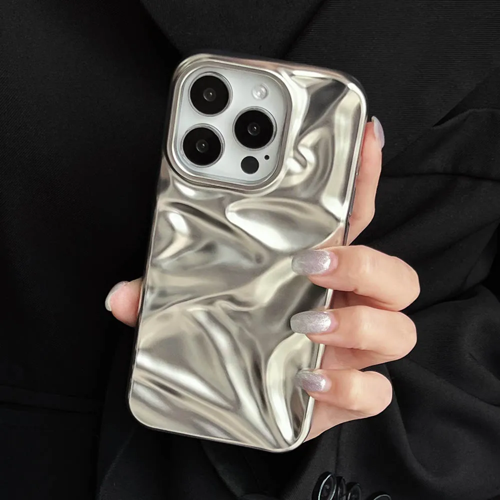 Luxury 3D Fold Wrinkle Case For iPhone 17 Air 16 Plus 15 14 13 12 Pro Max 11 Soft TPU Bumper Protection Phone Back Cover