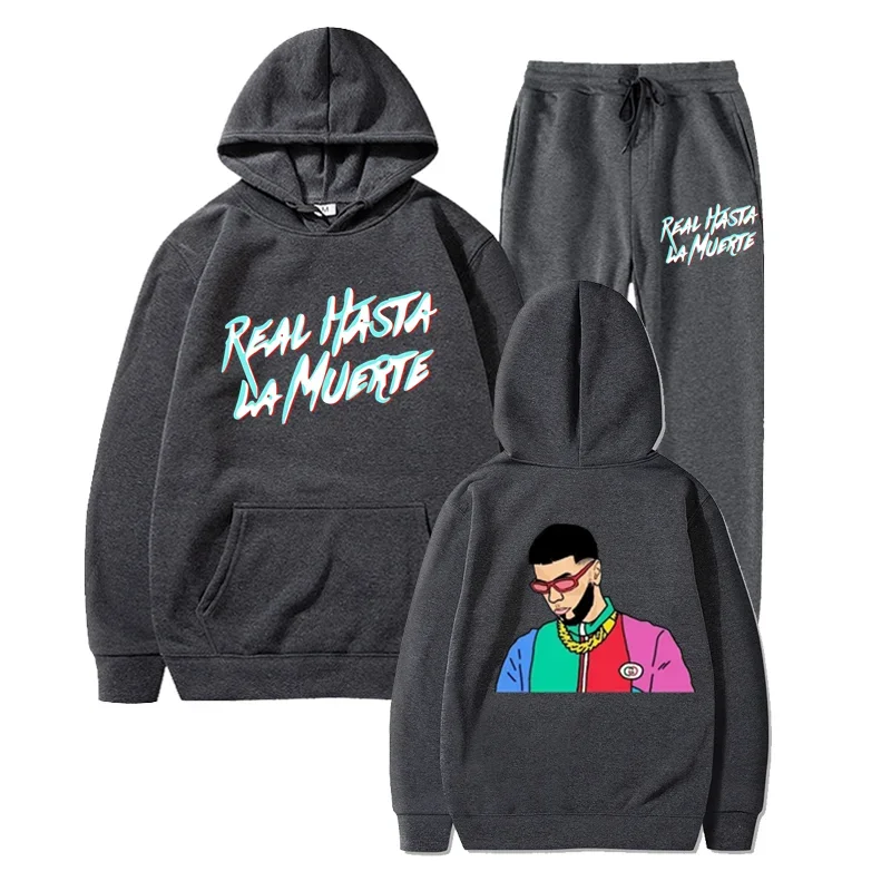 Anuel AA-Sweat-shirt à Capuche Imprimé pour Homme et Femme, Ensemble Deux Pièces, Survêtement Décontracté