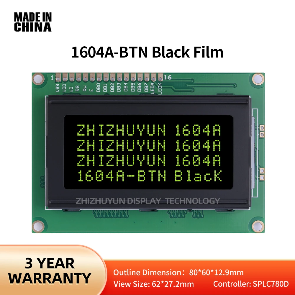 

1604A Characters English LCD/LCM Display Screen BTN Black Film Yellow Characters Lcm Display Module Dot Matrix