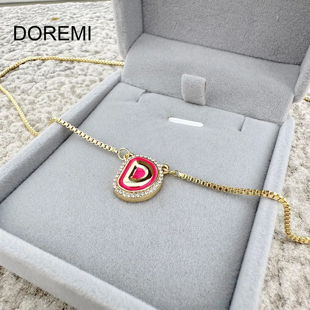 DOREMI Sweet Personalised Colorful Dropshipping Jewelry Oil Crystal Custom Letter Initial Enamel Necklace Initial Necklace