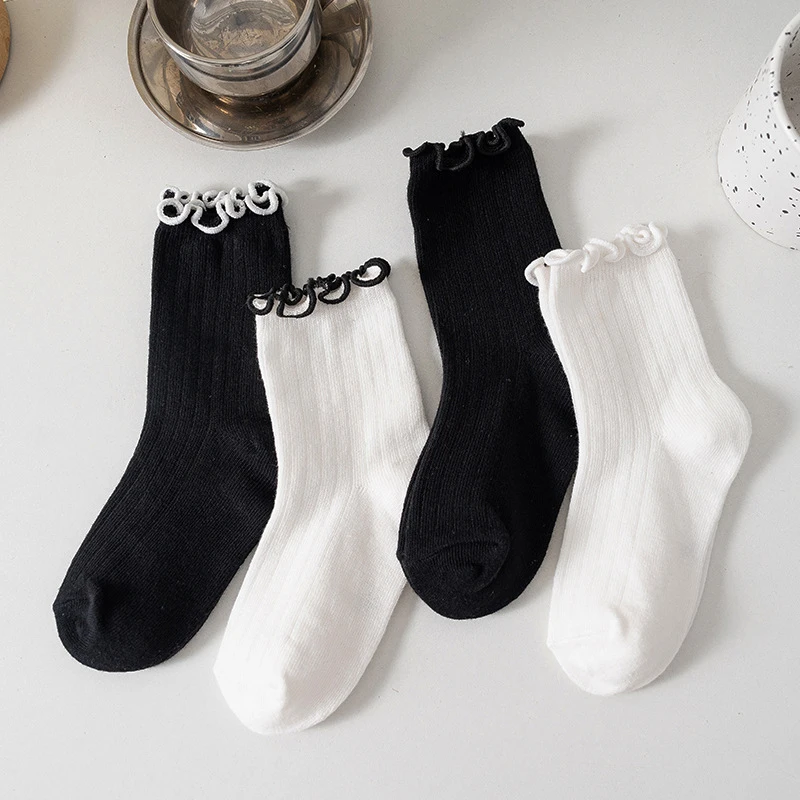 Korean Girl Socks Autumn Children Cotton Sock Solid Color Children Mid Tube Sock 0-6year Baby Footwear Kids Clothes Accessories