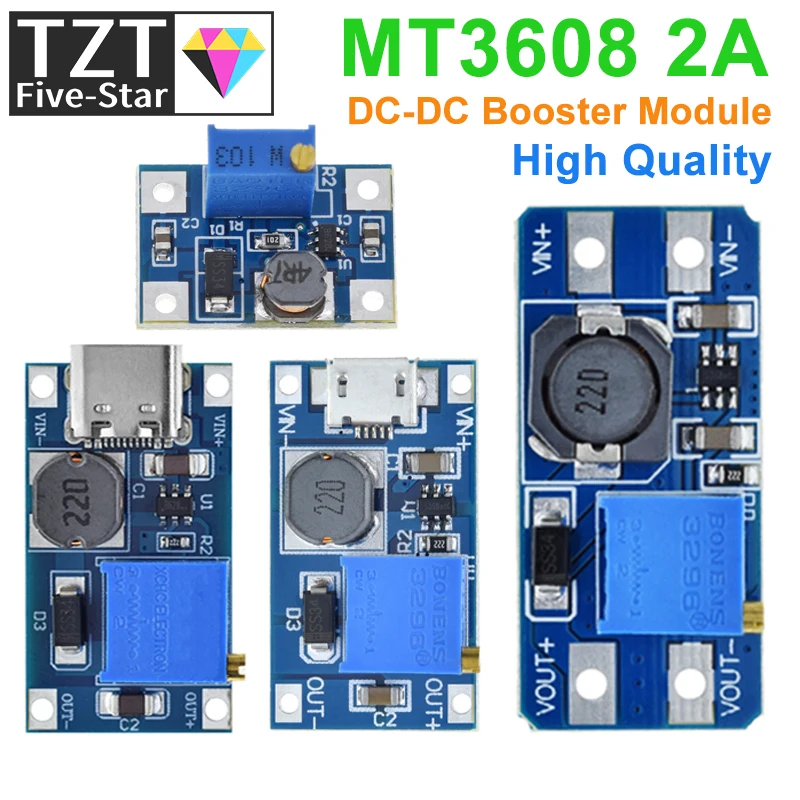 TZT MT3608 DC-DC Step Up Converter Booster Power Supply Module Boost Step-up Board MAX output 28V 2A