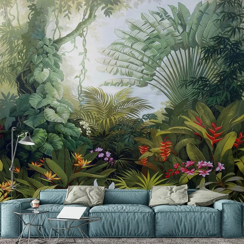 Custom Mural Wallpaper Hand Painted Tropical Rainforest Plant Landscape Painting Wall Papers Home Decor Living Room Papier Peint