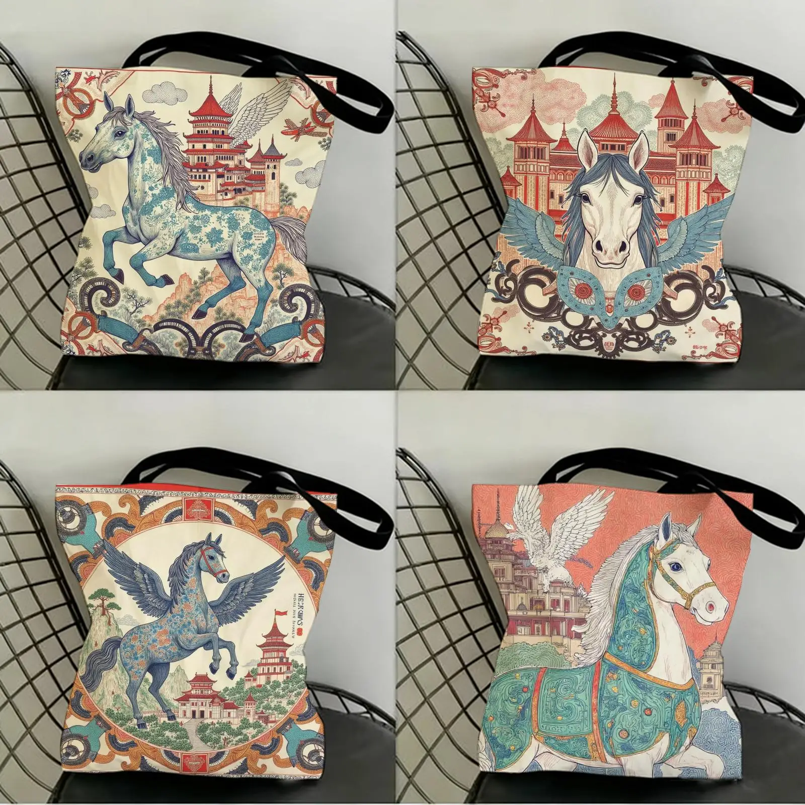 

Luxury Dream Pegasus Storage Bags Canvas Double-Sided Print Fashion Shoulder Tote Shopping Bag Gift Eco Handbags