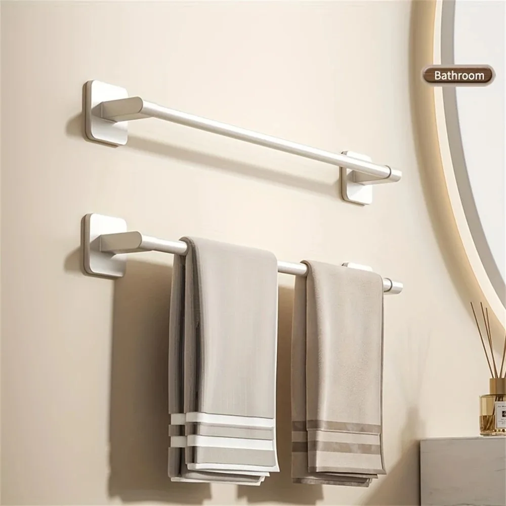 1 Piece Of Bathroom Facilities White Non-Perforated Wall-Mounted Bathroom Towel Bar Size 50cm Storage Rack Towel Rack image 3