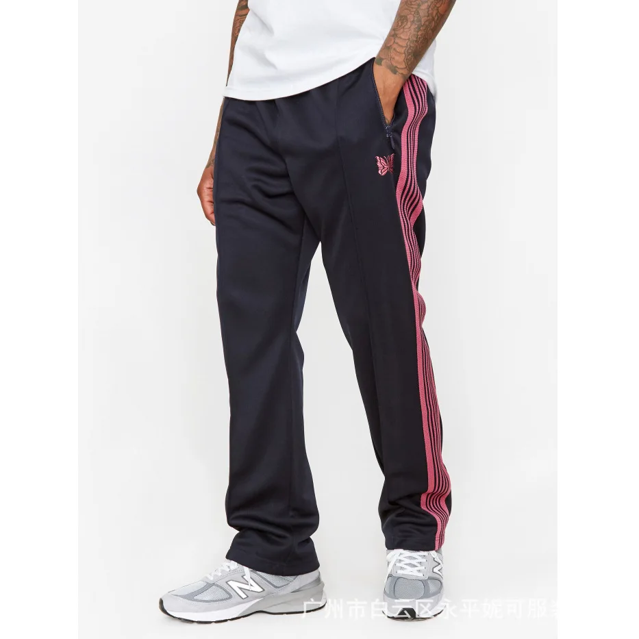 

Needles ssz track pants pink striped woven ribbon butterfly embroidery Japanese style summer sports casual long pants