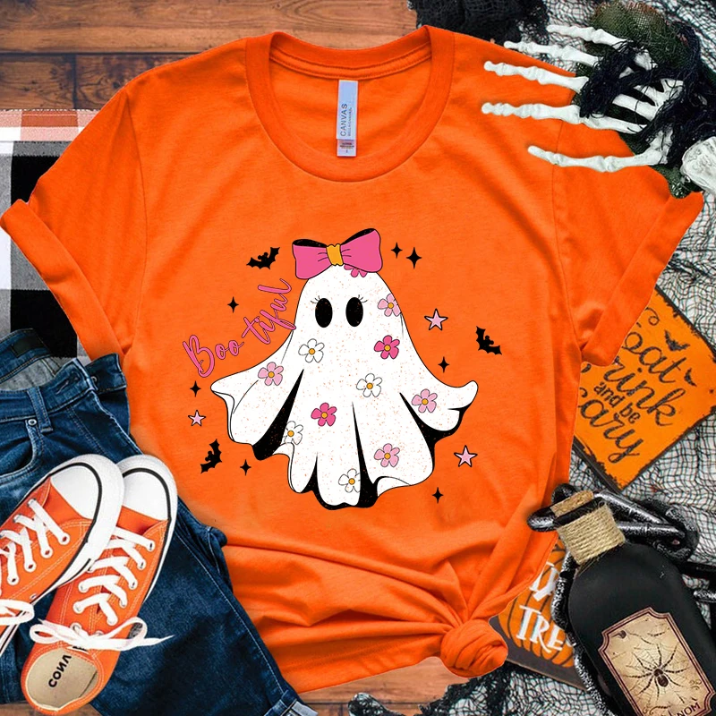 

Funny Halloween Boo Tiful Printed Shirt Women'S Casual Personality T-Shirt Unisex Summer Cute Halloween Boo Tiful T-Shirt Tops