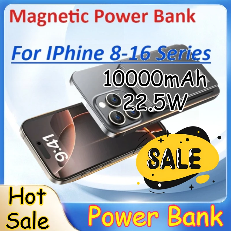 

For IPhine 8-16 Series Portable Charger10000mAh Magnetic Power Bank Large Capacity Wireless Super 22.5W Fast Charging