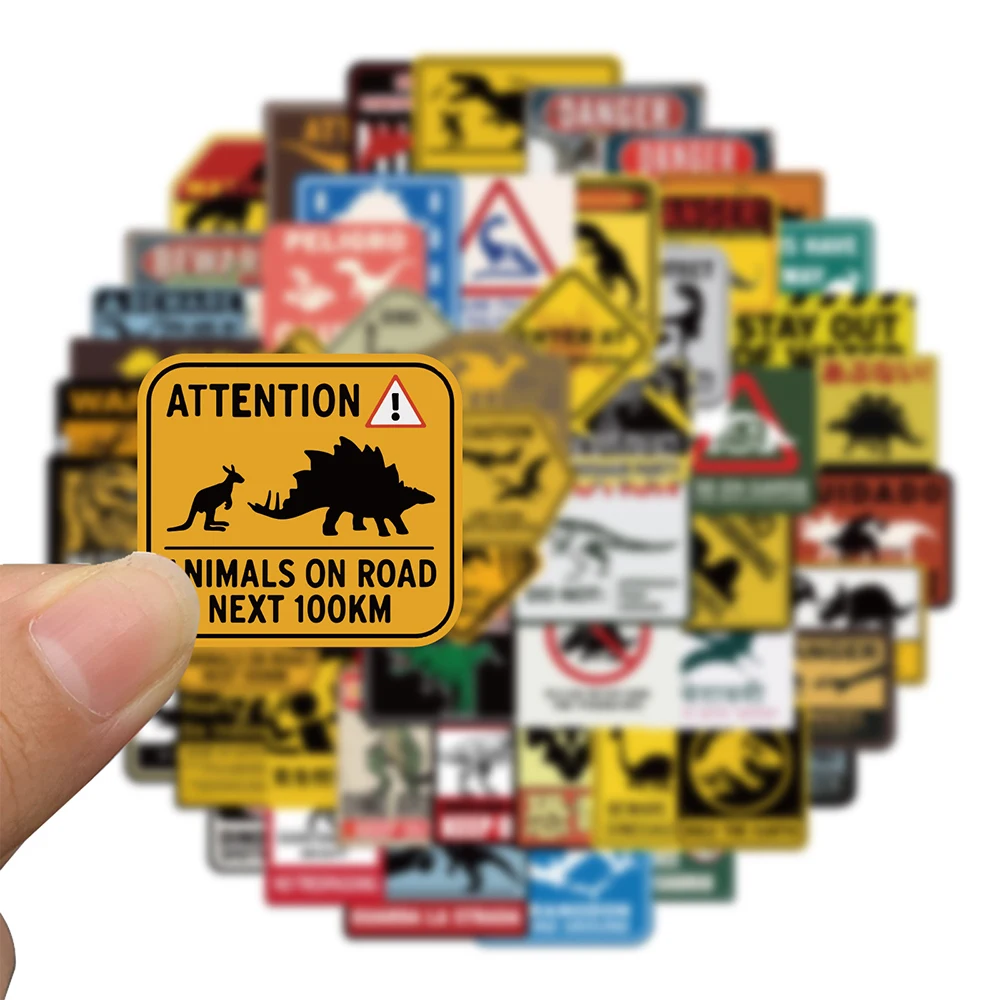 10/30/60pcs Jurassic Dinosaur Warning Stickers Danger Banning Decals DIY Notebook Fridge Motorcycle Luggage Car Sticker Kids Toy