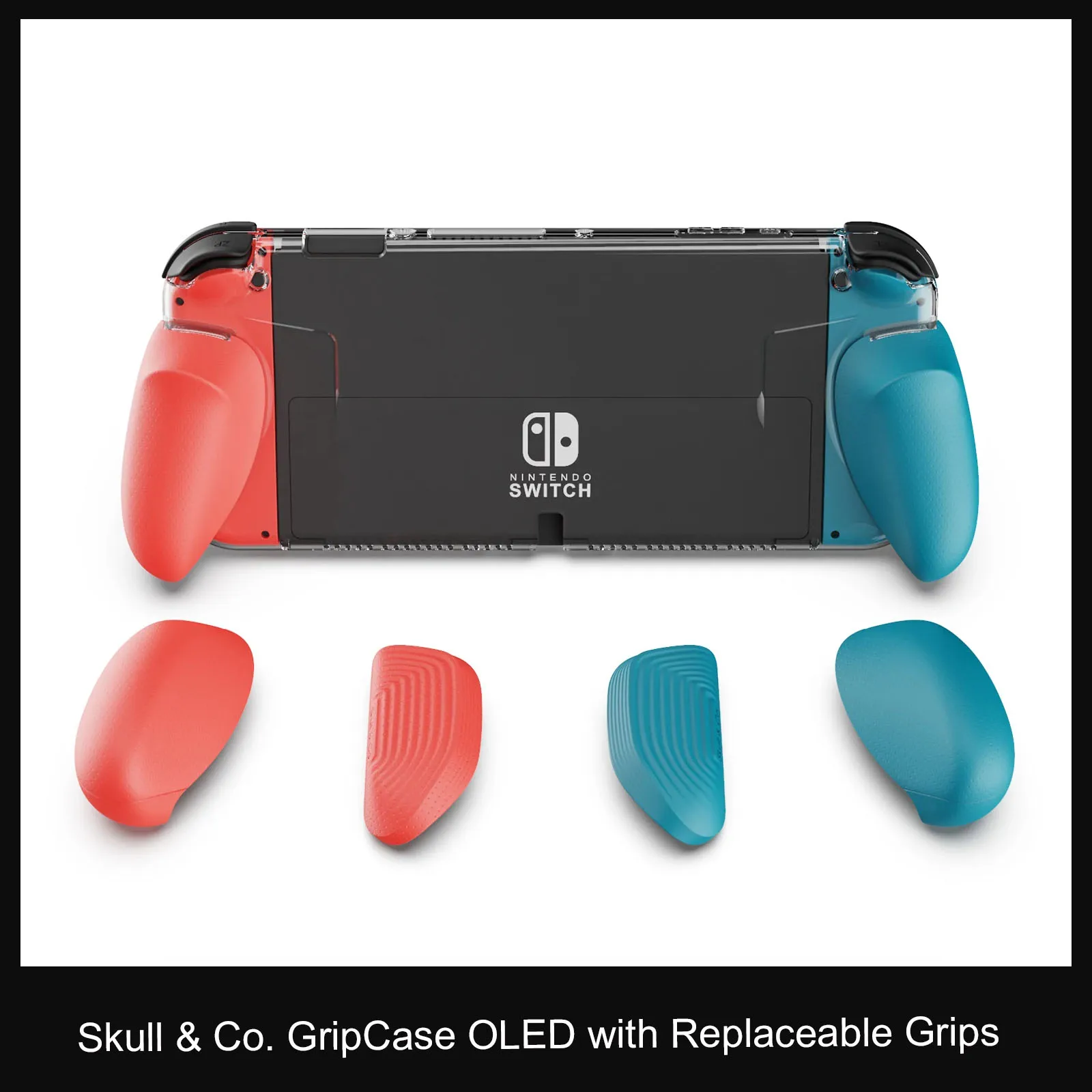 Skull & Co. GripCase OLED dengan Pegangan yang Dapat Diganti Penutup Casing Pelindung Transparan yang Dapat Dock untuk Konsol Nintendo Switch OLED