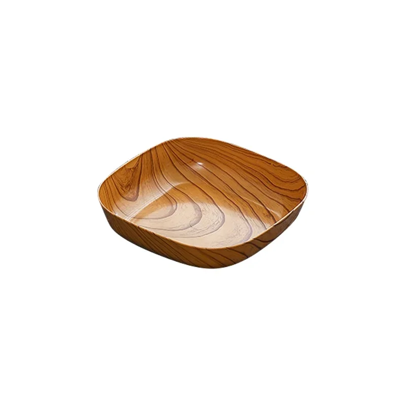 Kitchen Wood Grain Plastic Square Plate Salad Bowl Kitchen Spit Bone Dish Plate Coaster Serving Plate for Dining Snack Nuts