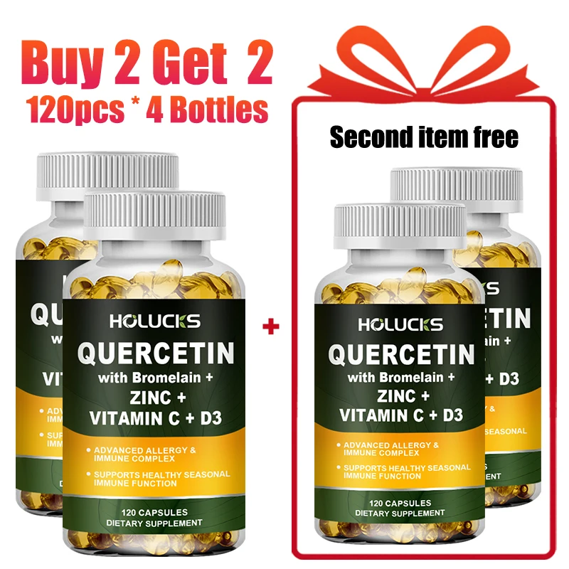 

HOLUCKS Quercetin 500 mg Capsules with Bromelain, Support Heart Health, Enhance Energy, Balanced Immune System, for Women & Men
