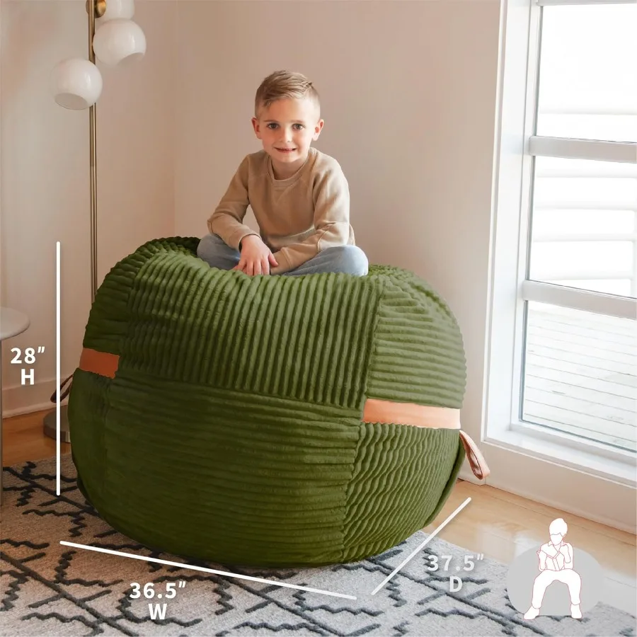 كرسي بين باج مملوء بالرغوة المتوسطة مع غطاء قابل للإزالة من قماش القطيفة السلكي باللون الأخضر الطحلب مثالي لغرفة المعيشة أو المكتب المنزلي #3