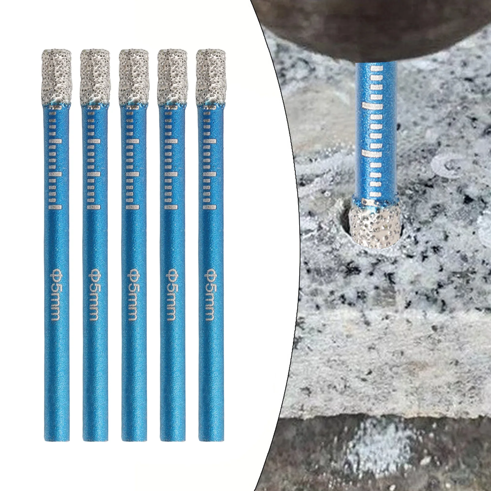 Dry Drill Drill Bit Workshop Equipment 5PCS 5mm Round Shank Power Tool For Glass Marble Granite