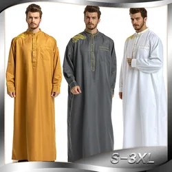 Męska muzułmańska koszula Kaftan islamska królewska dubajska szata z okrągłym dekoltem z długim rękawem Retro tuniki Abaya arabska tradycyjny strój męska