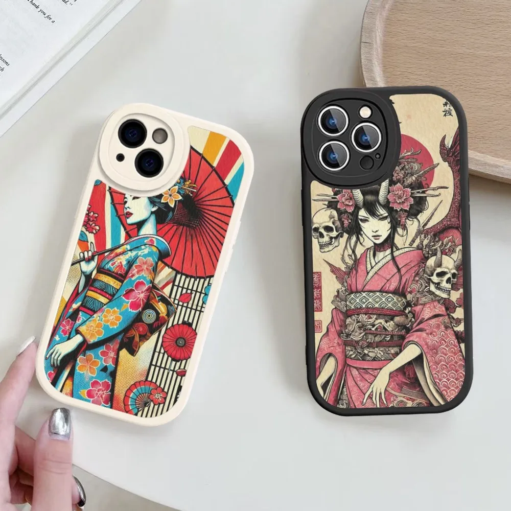 

Japanese Style Art Phone Case Hard Leather For IPhone 16 15 14 13 12 Mini 11 14 Pro Max Xs X Xr 7 8 Plus Fundas