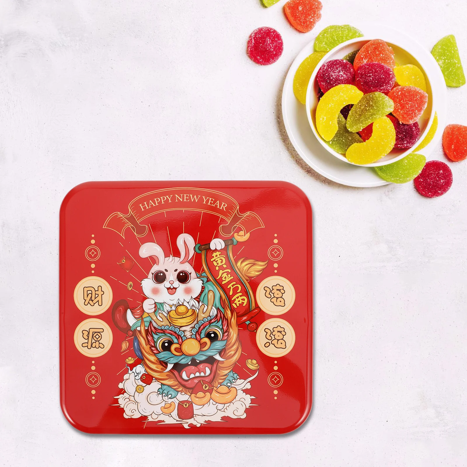 

Lovely Pattern Iron Candy Box Chinese New Year Biscuit Storage Container Gift Box For Candies Cookies Moderate Size