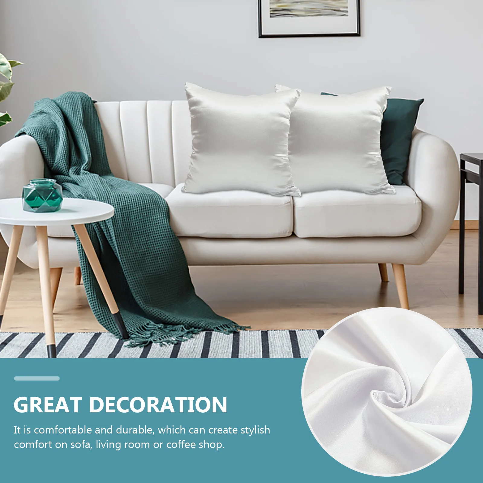 

2 Pcs Pillow Case Silk Satin Square Cases Decorative Covers Cushion Pillowcase Sofa Protective