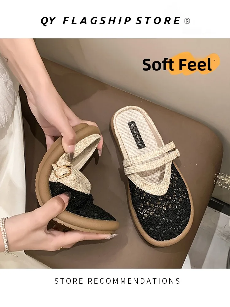 

Linen f Slippers Women's Outdoor Wear Lace Breathable Sandals Summer New Slip-On Fierman oes Casual Sle