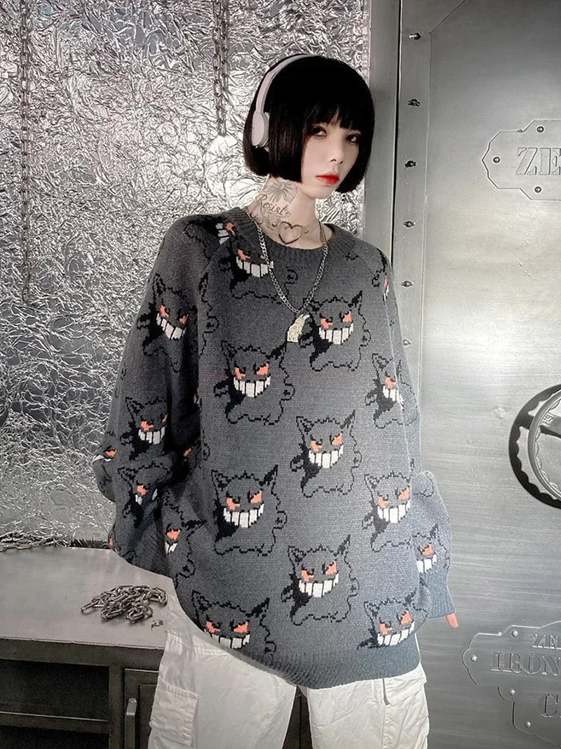 Gengar maglione Anime Pokemon donna Harajuku modello Pullover sciolto stile coreano autunno inverno warmmaglione lavorato a maglia regalo