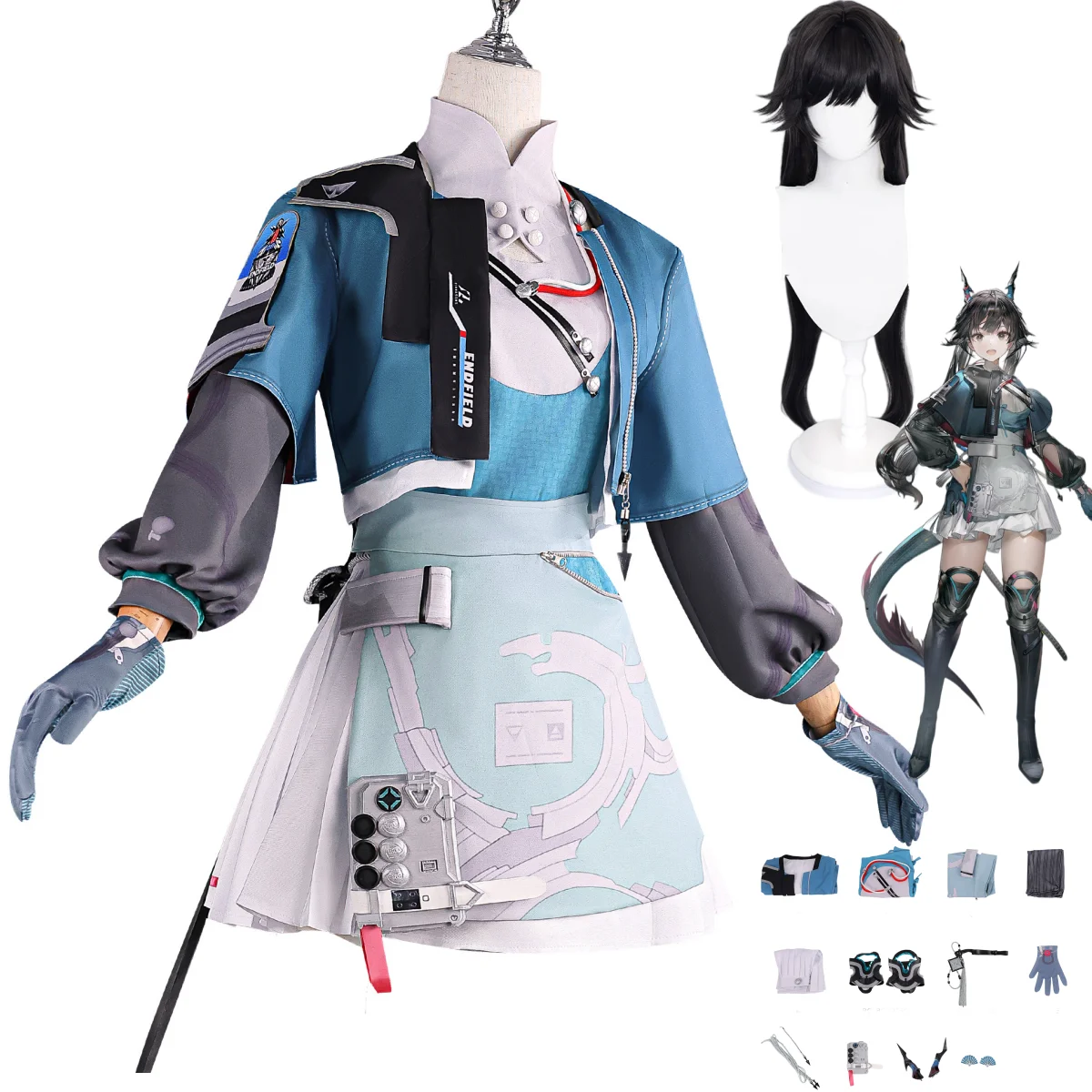 

Game Arknights:Endfield Chen Qianyu Cosplay Costume Blue Coat Battle Uniform Full Set Wig Woman Sexy Carnival Christmas Suit