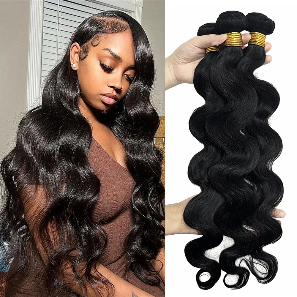 Body Wave Bundles Human Hair 32 Inch Bundles Remy Brazilian Hair Weave Natural Double Weft Hair Extensions 1 3 4 Deals For Women