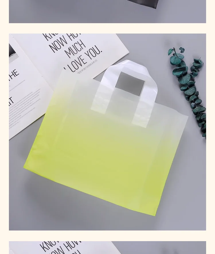 50 Stück Matte Farbverlauf-Handtaschen aus halbtransparentem Kunststoff für Damen, Verpackungsbeutel, Einkaufstasche, Geschenktasche, unterstützt individuelles Logo – Detail 7