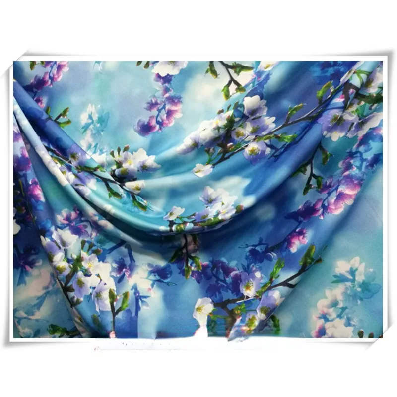 Factory Direct Sales of Four Sided Elastic Milk Silk Knitted Bottom Plum Blossom Printed for Dresses and Long Skirts Fabric