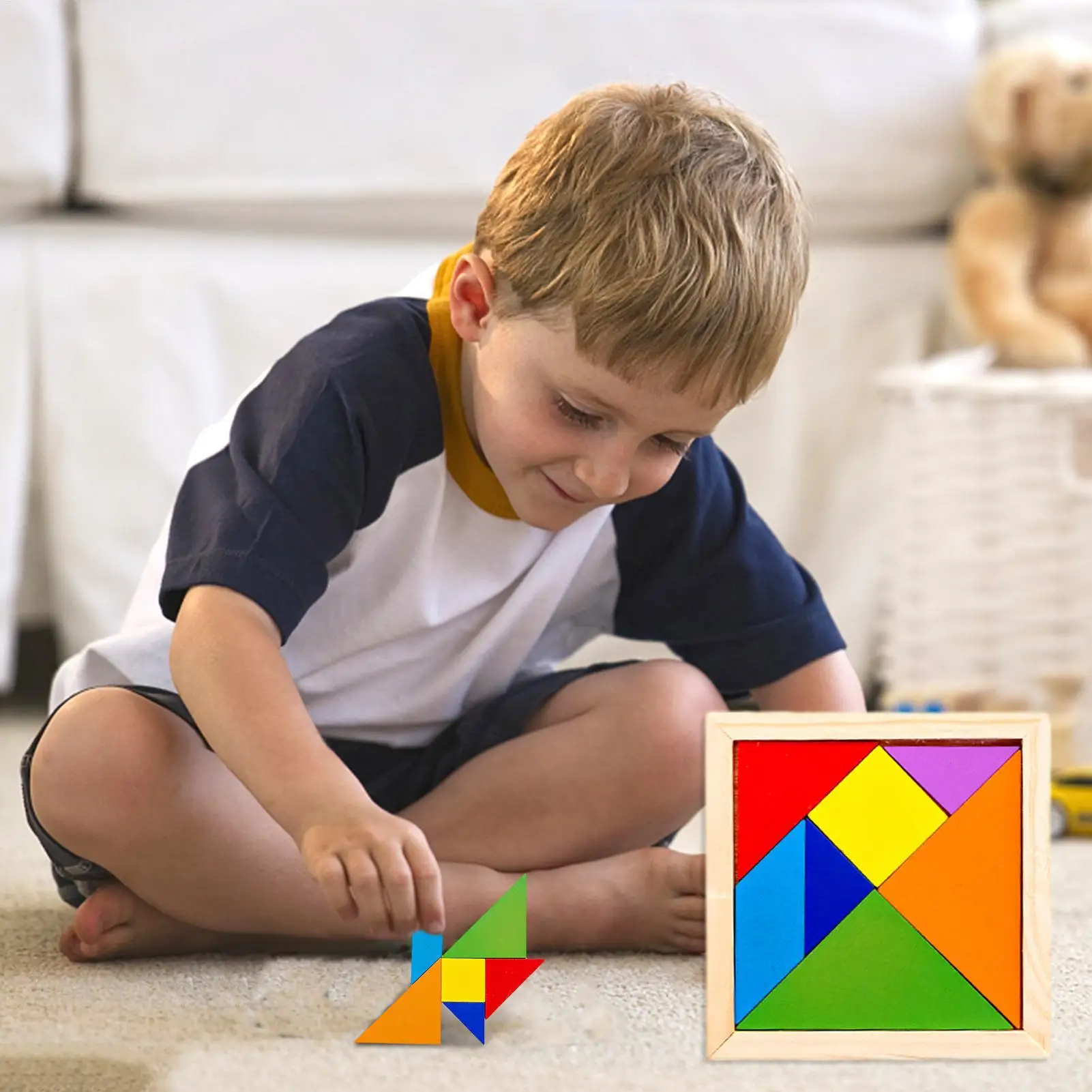 Puzzles Tangram en bois pour enfants avec 7 pièces colorées, jouet d'apprentissage éducatif pour garçons et filles, cadeau de fête amusant
