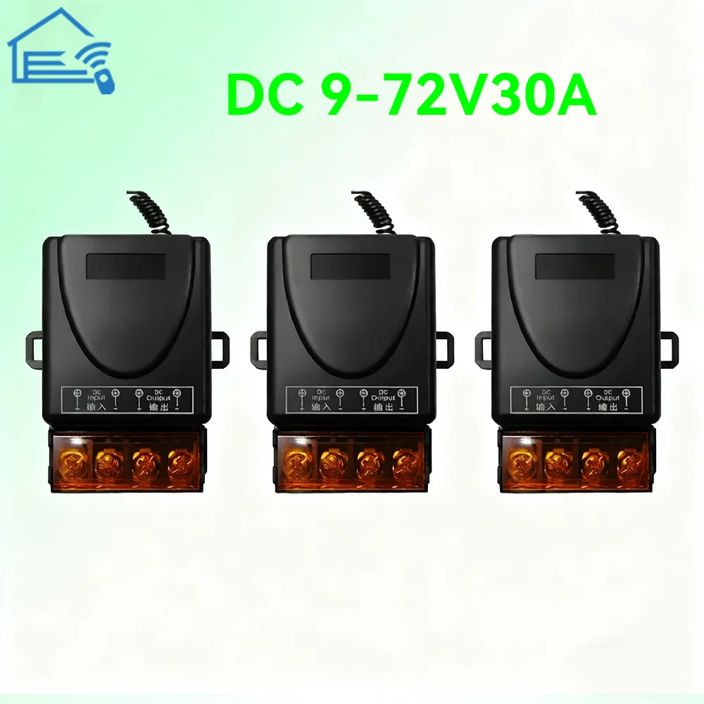 433Mhz Wireless Remote Control Switch 30A DC 12V 24V 48V 72V High Power RF Relay Receiver for Pumps Light Lamp LED
