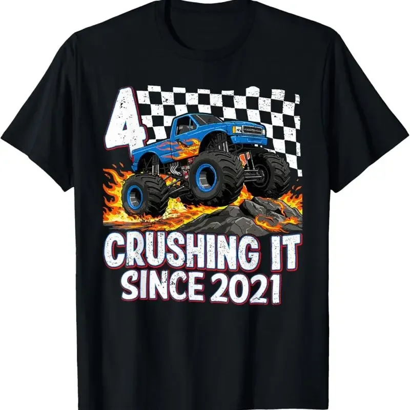 4Th Birthday Monster Truck 4 Year Old Boys Party Born 2021 Or T Shirt