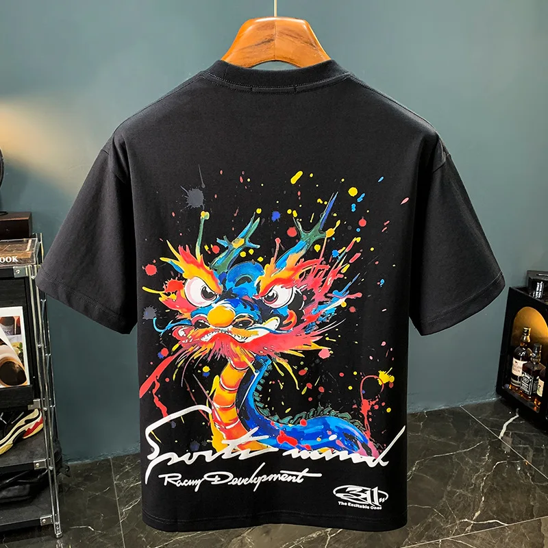 2024New Summer Graffiti Painted Men T-shirt Loose Trendy Thin Printed Short Sleeve High-Grade Half Sleeve Clothes