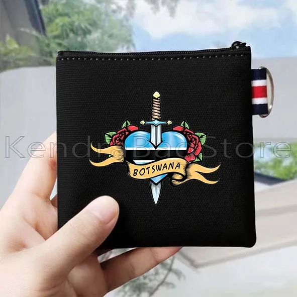 Retro Love Botswana Flag Map African Landscape Canvas Coin Purse Square Bag Key Travel Storage Card Bags Wallet Pouch Portable