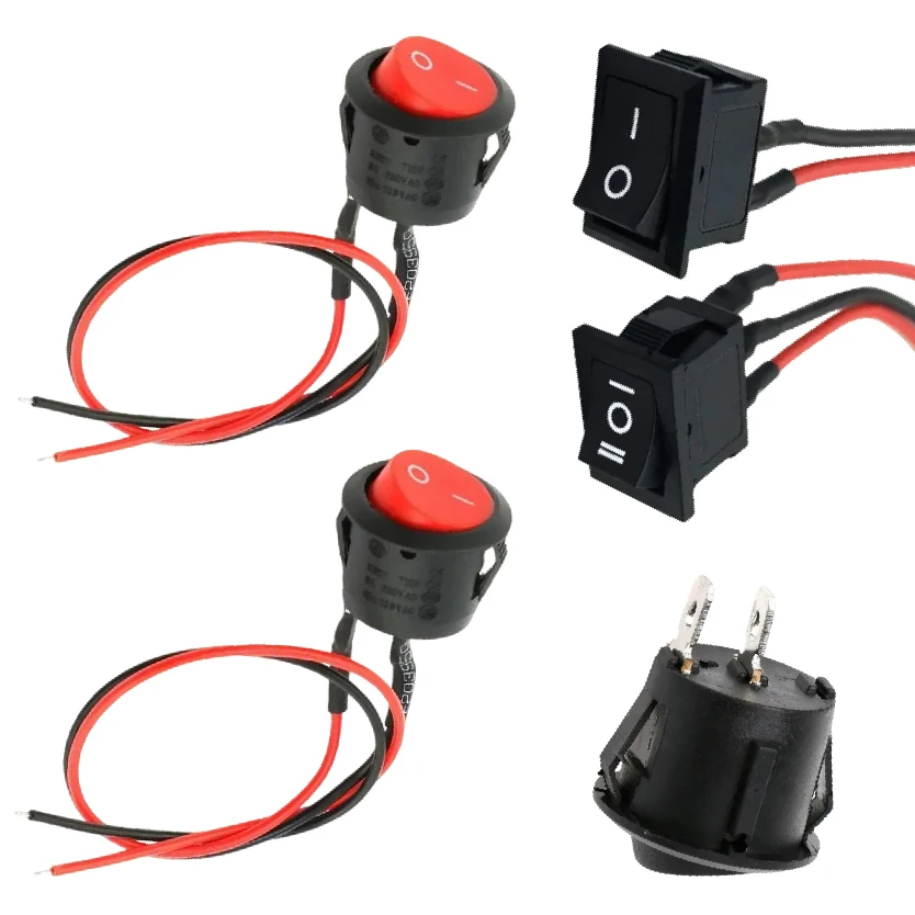 

Мини-кулисный квадратный круглый электрический переключатель ВКЛ-ВЫКЛ 12 В 6 А/250 В с проводом 20 см