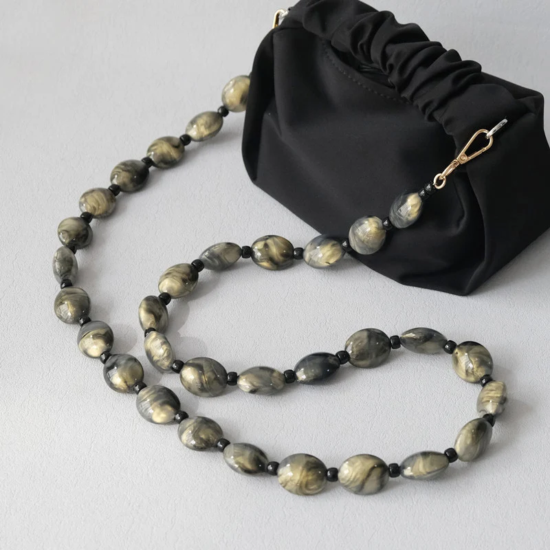 New Fashion Woman Bag Accessory Detachable Vintage Grey Bead Chain Acrylic Bag Rope Strap Women Handbag Shoulder Handle Chains