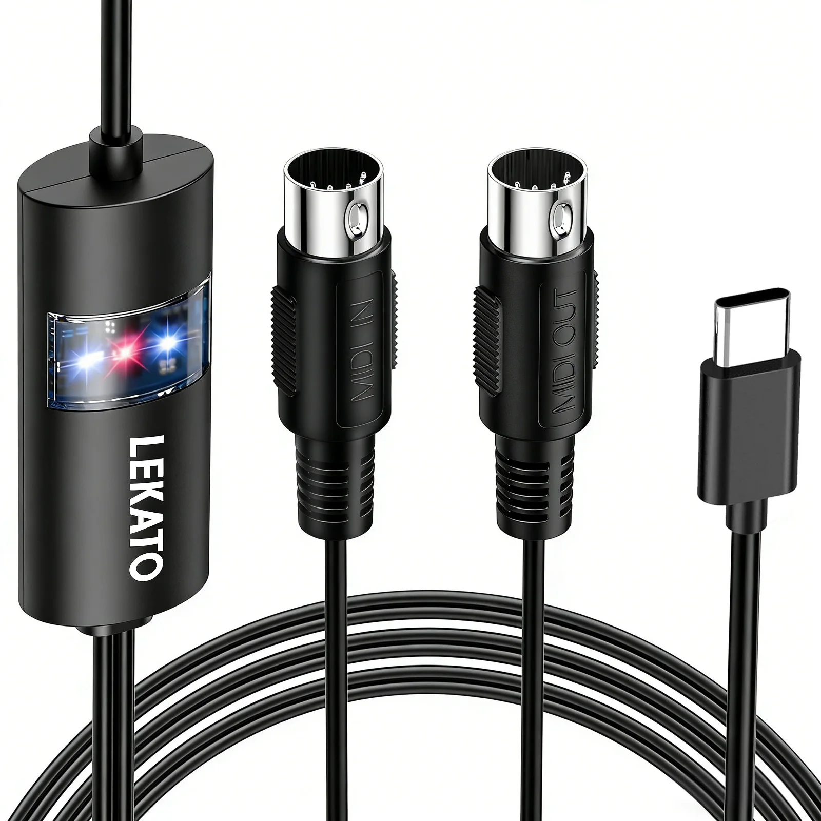 Lekato Dual-Port Midi To Usb-C Interface Cable1-In/1-Out Plug&play with Windows/mac,ultra-Low Latency for Keyboards&synthesizers