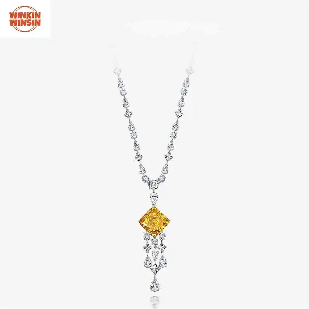 

Winkin Winsin 925 Silver 24-Carat Square Goose Yellow Large Pendant, European and American Luxury Necklace