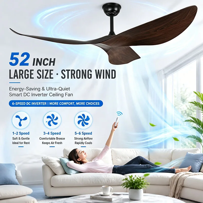 52 Inch Unlit Ceiling Fan Silent Dc Remote Control Electric Fan Living Room Bedroom Balcony Outdoor Decoration Ceiling Fans