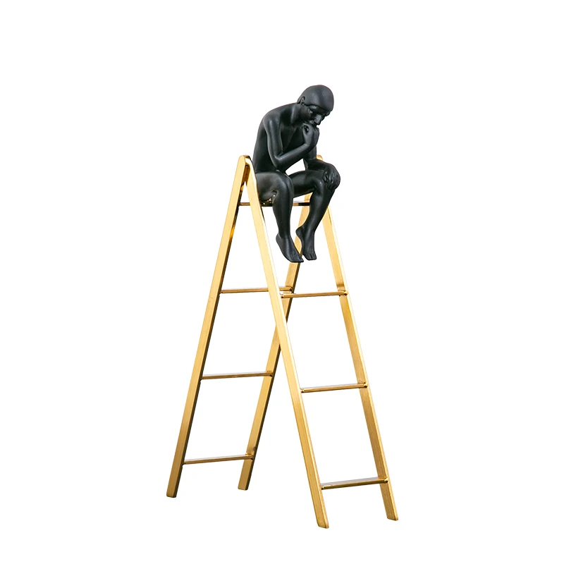 

Golden Ladder Thinker Portrait Statue Desk Decor Ornaments Abstract Figures Figurines Crafts Decorative Figurines Home Decor