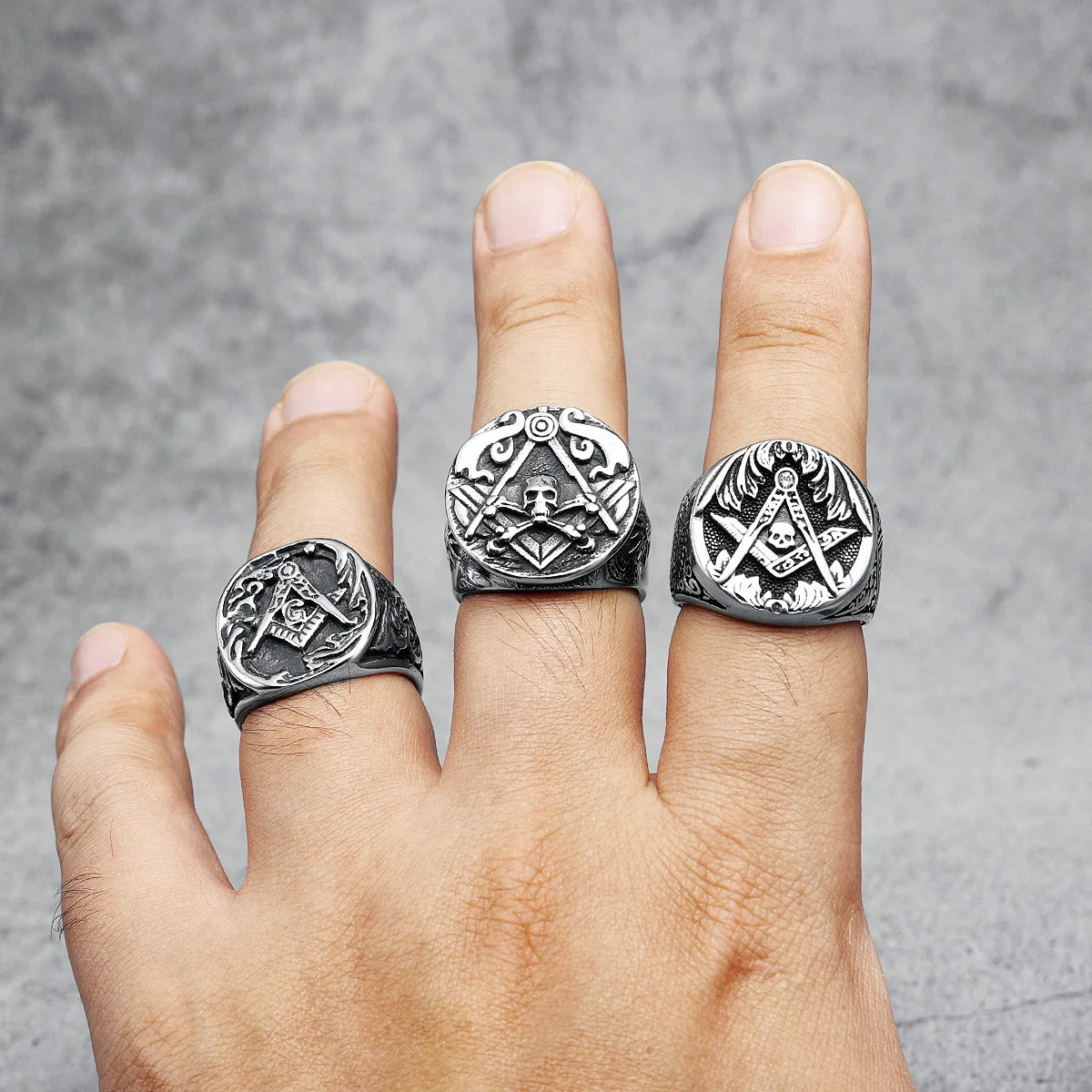 Masonic Skull Ring 316L Stainless Steel Men Eye of Truth Freemasonry Rock for Rider Male Boyfriend Jewelry Best Gift Wholesale