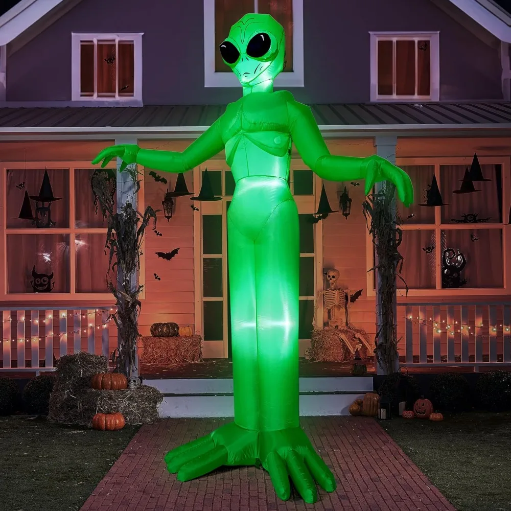 

Tall Halloween Inflatable Decoration Outside, Halloween Blow Up Alien Inflatable Outdoor Decorations with Build-in LEDs