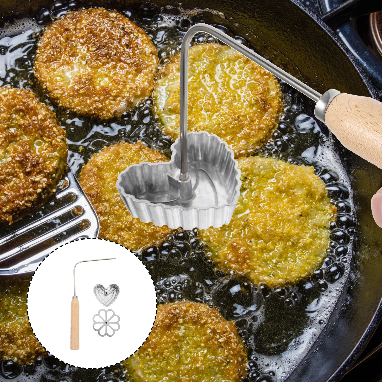 

Aluminum Wood Fried Mold Non-stick Snack Oil Frying Kitchen Gadgets Easy Clean Dishwasher Safe Round Edges No Burrs