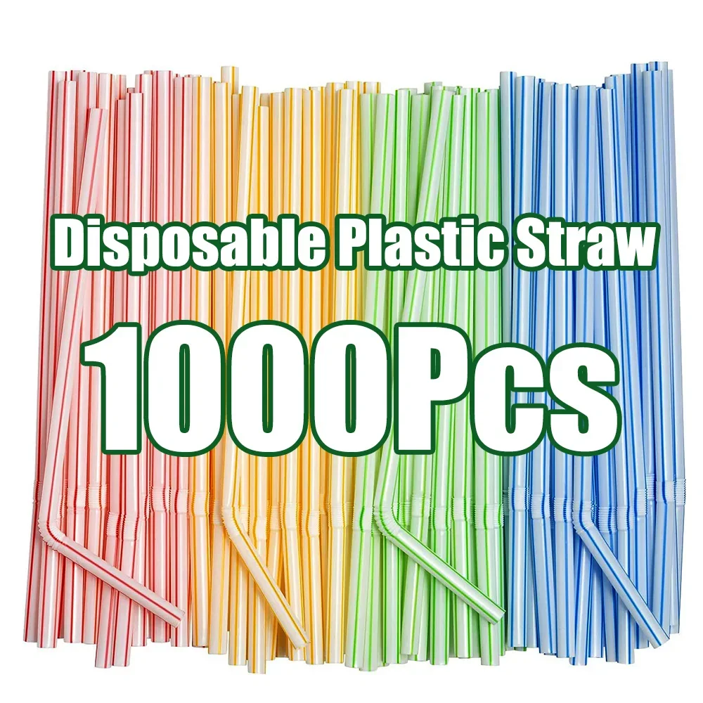 50-1000Pcs Plastic Curved Drinking Straws Child Straw for Drinks Colorful Drinking Tube Multi-time Straw Party Supplie Wholesale