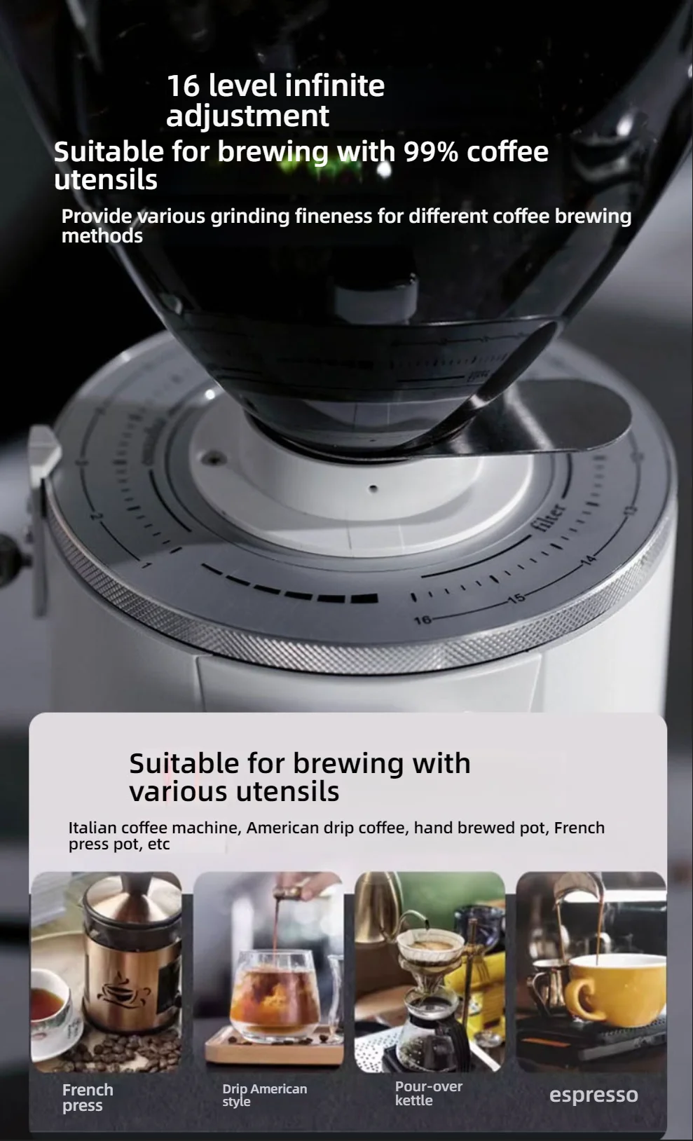 CAFOVO E174F مطحنة القهوة التجارية 74 مللي متر لدغ مسطح 500 واط لمطاعم المقهى سريع 4 جرام/ثانية طحن مع جرعات شاشة تعمل باللمس